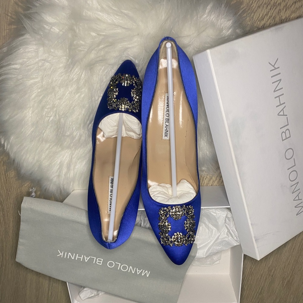 Hangisi Blue Satin Jewel Buckle Pumps - Picture 5 of 5